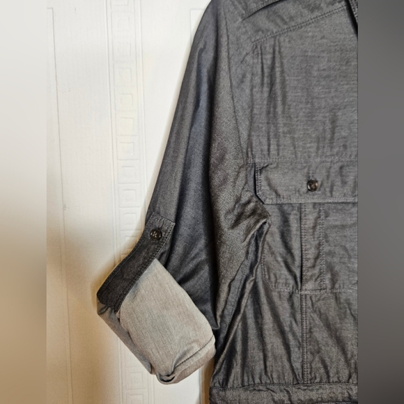 GAP Graphite Gray Roll Tab Long Sleeve Shirt Dress Midi Utility Women M - Picture 4 of 16